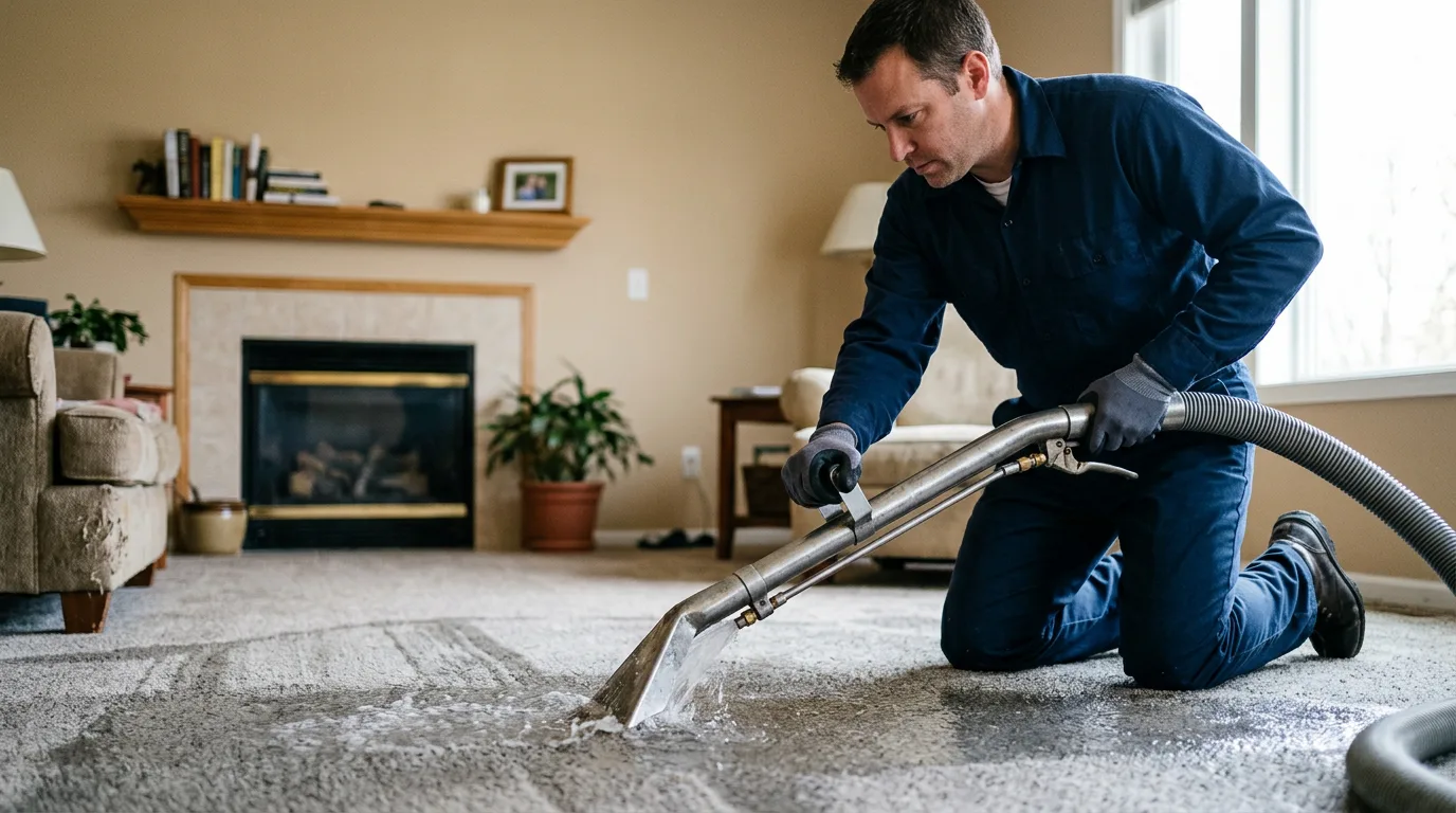 Water damage restoration technician working near Greenfield, IL